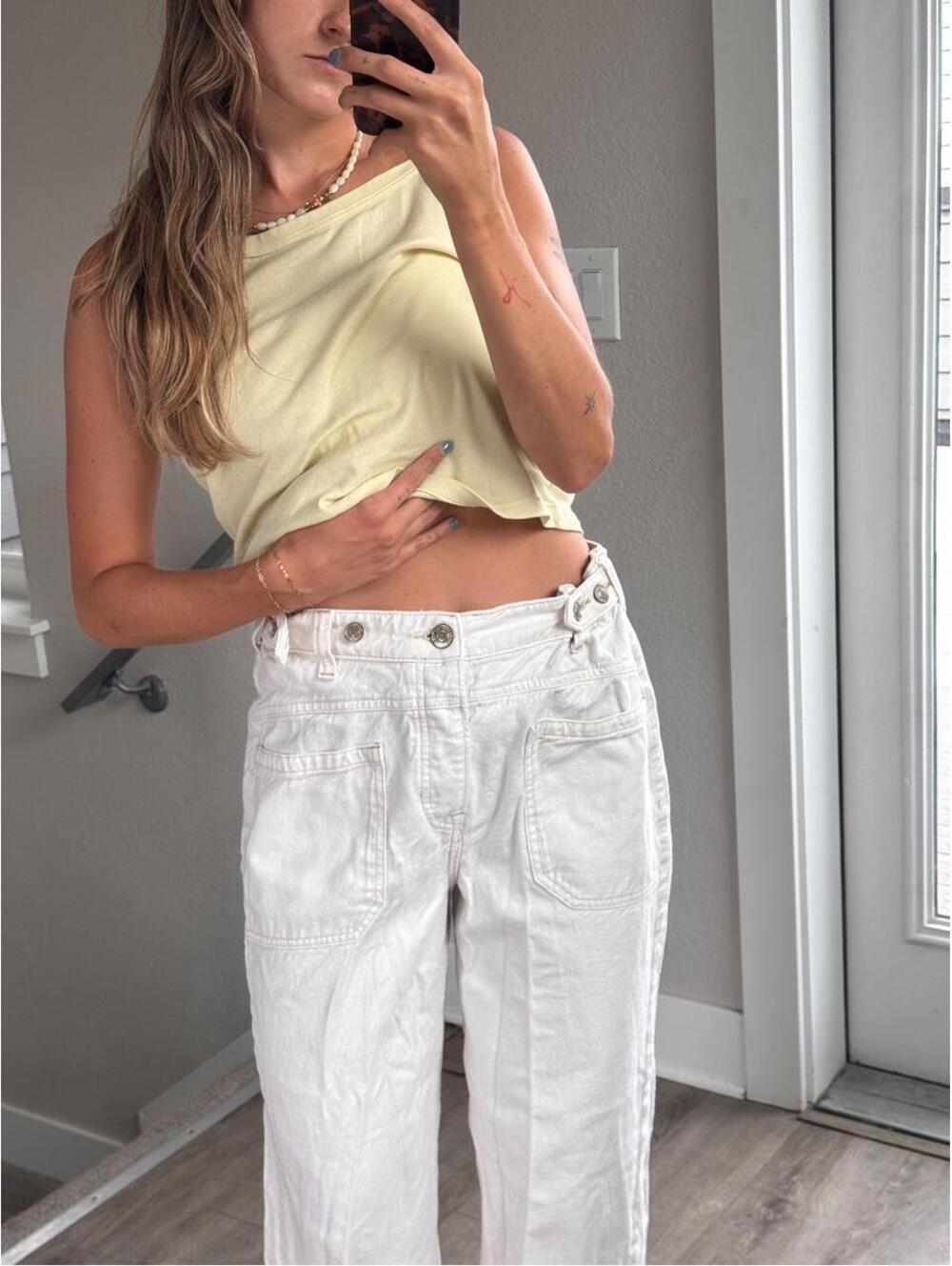 Free People cream cargo jeans with a relaxed fit #cargo #relaxed